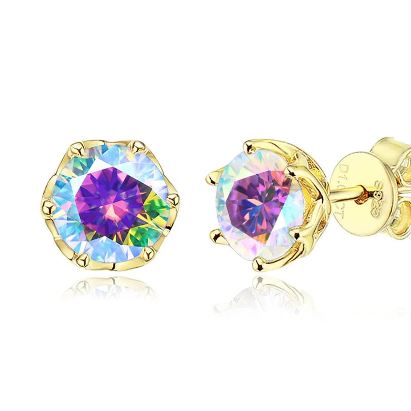 JoyceJelly 1/2/4CT D Color Moissanite Diamond Stud Earrings S925 Sterling Silver Plated 18K Gold Ear-studs Luxury Fine Jewelry