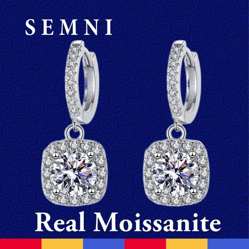 SEMNI 1.0/2.0/4.0/6.0ct Moissanite Diamond Drop Earrings for Women Ruby Sapphire Emerald Wedding Jewelry 925 Sterling Silver