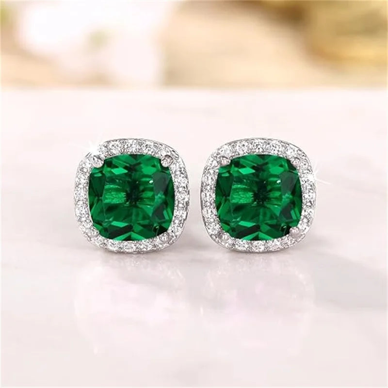 Gemstone-Inspired Cushion-Cut Cubic Zirconia Stud Earrings