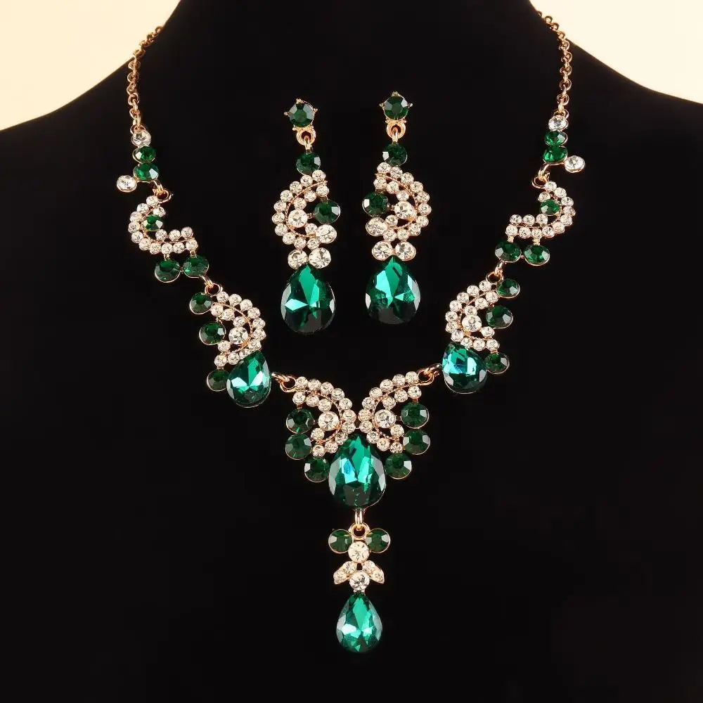 Luxury Rhinestone Jewelry Set Elegant Shiny Necklace Earrings Set Adjustable Waterdrop Pendant Wedding Bridal Accessories