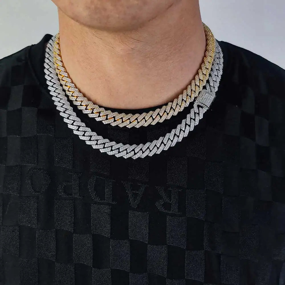 Hip Hop Jewelry 10/12/14/15/20mm CZ Cuban Link Necklace For Men Miami Bling Iced Out Prong Cuban Link Chain Party Gift