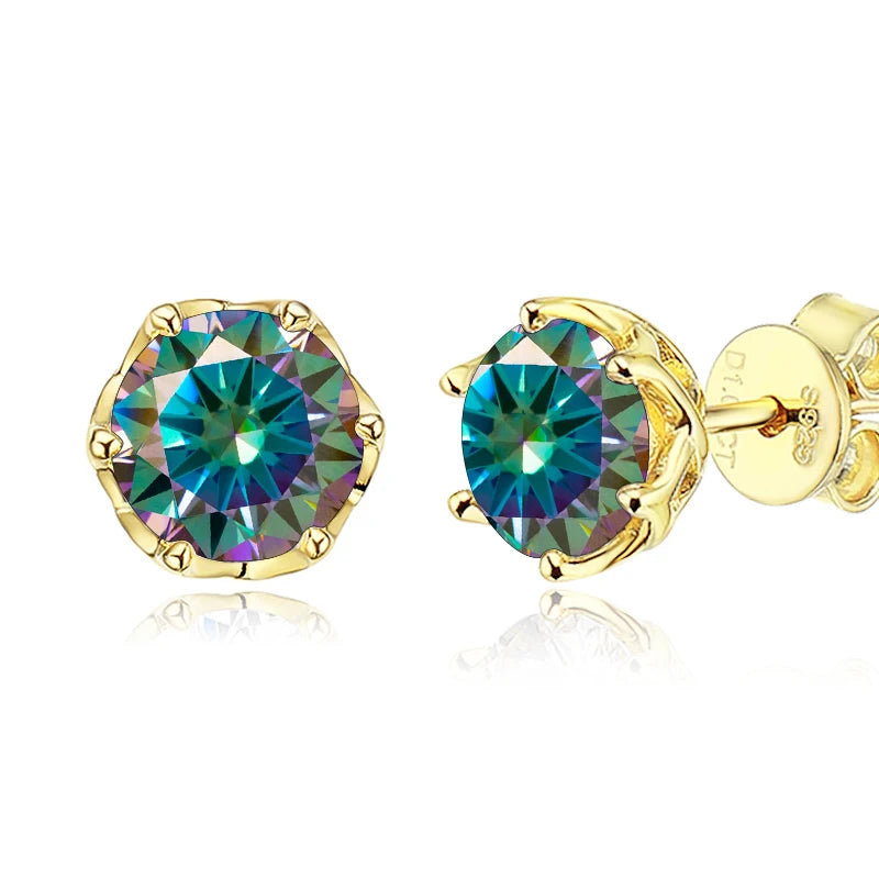 JoyceJelly 1/2/4CT D Color Moissanite Diamond Stud Earrings S925 Sterling Silver Plated 18K Gold Ear-studs Luxury Fine Jewelry