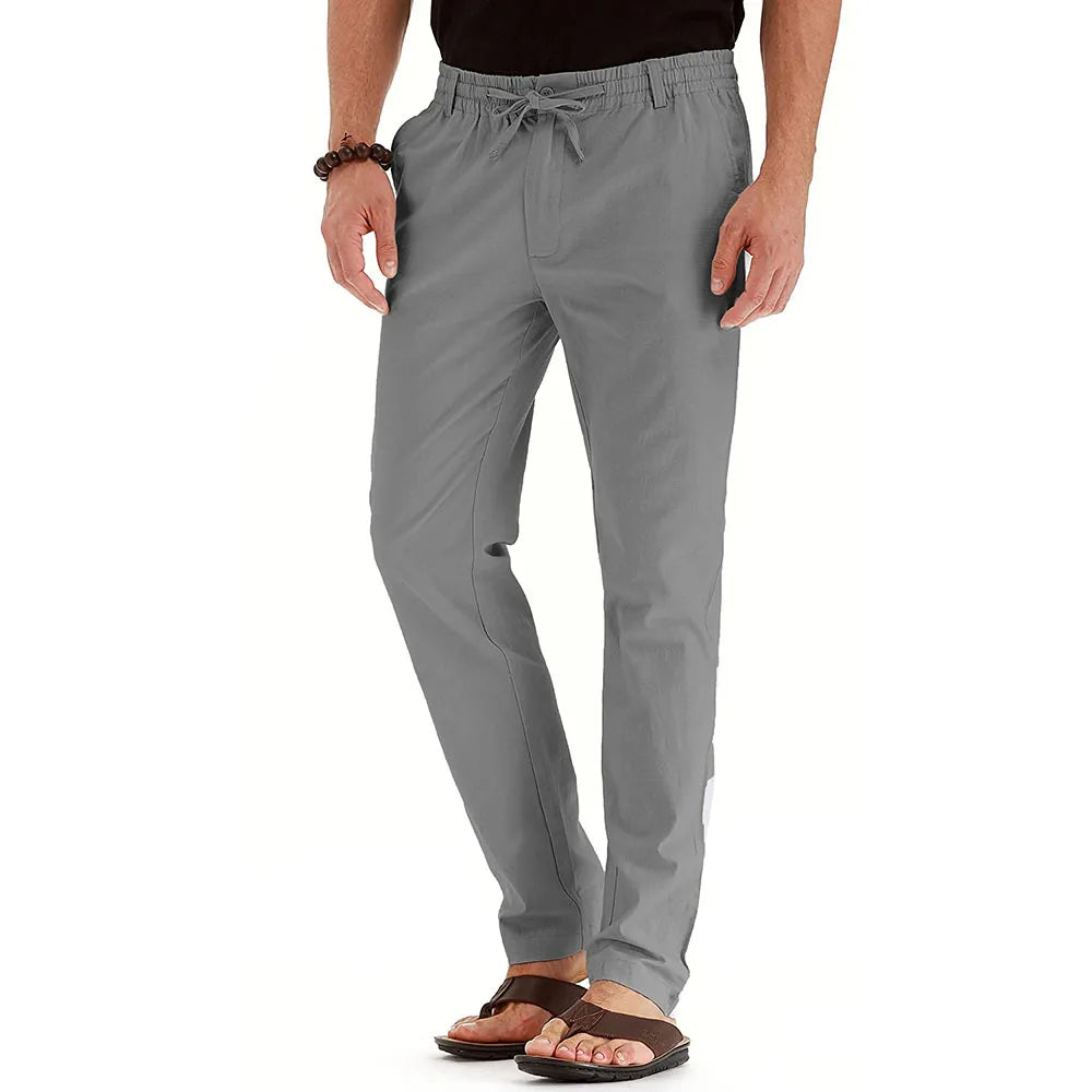 Casual Men's Pants European and American Loose Elastic Waist Cotton Versatile Solid Color Sports Pants