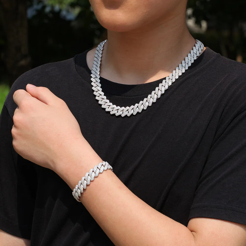 Hip Hop Jewelry 10/12/14/15/20mm CZ Cuban Link Necklace For Men Miami Bling Iced Out Prong Cuban Link Chain Party Gift