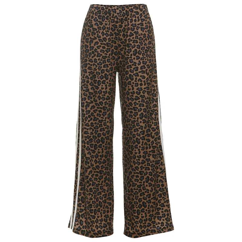 Leopard Print Wide-Leg Pants | High-Waist Ankle-Length Trousers