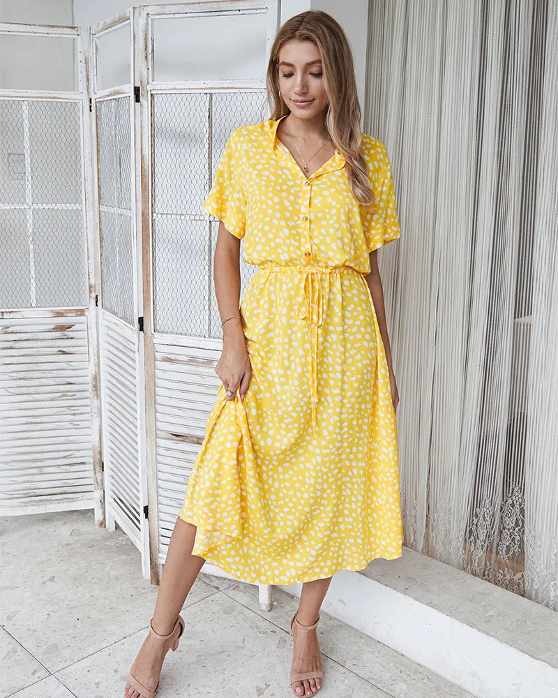 Vintage Floral Shirt Dress – Belted Mid-Calf Fit