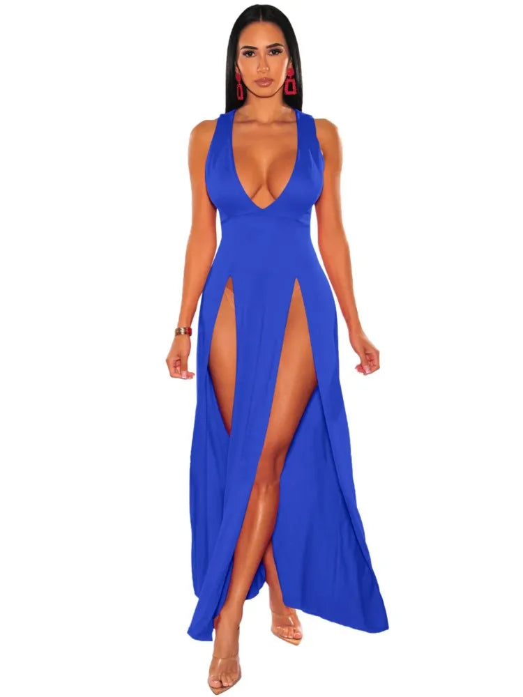 Sleeveless V-Neck Midi Dress – Slim-Fit A-Line Silhouette