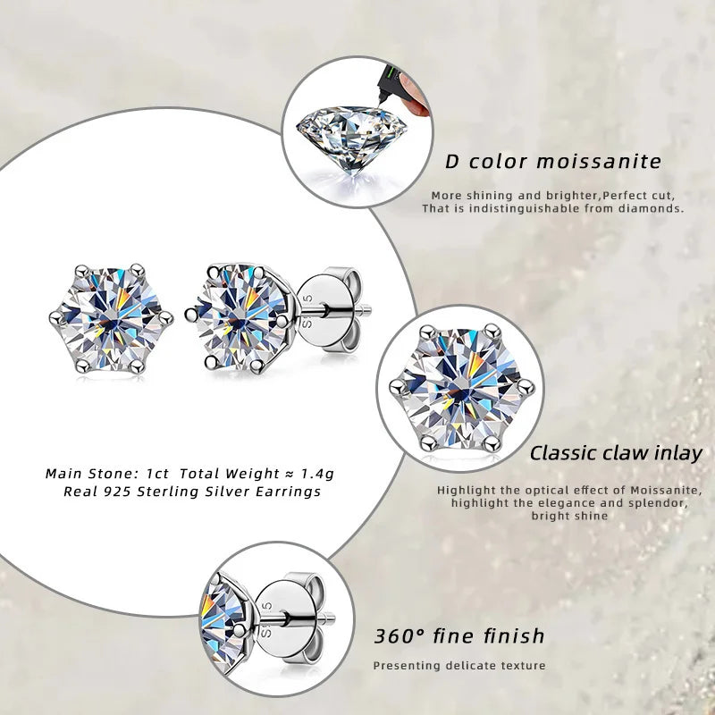 Butterflykiss D Color Moissanite Stud Earrings — 925 Sterling Silver | GRA Certified | 0.5CT, 1CT & 2CT | 20+ Colors