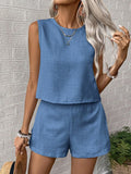 Women's Sleeveless Top & Shorts Set – Solid Color Casual Summer 2-Piece