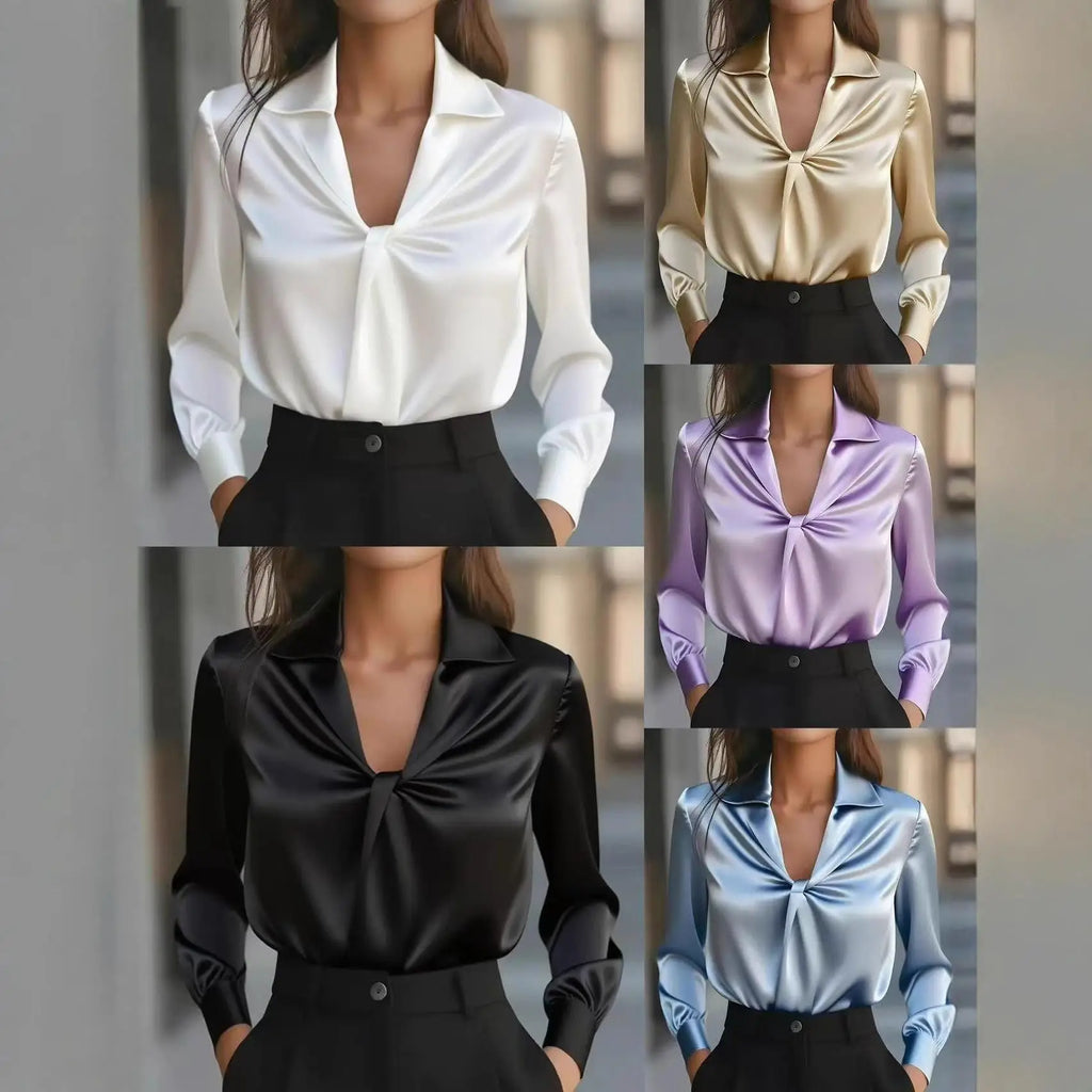 Elegant Long Sleeve Shirt for Women Polyester Fabric Women's Premium Fashion Pure Color Woven Shirt Resistant to Deformation
