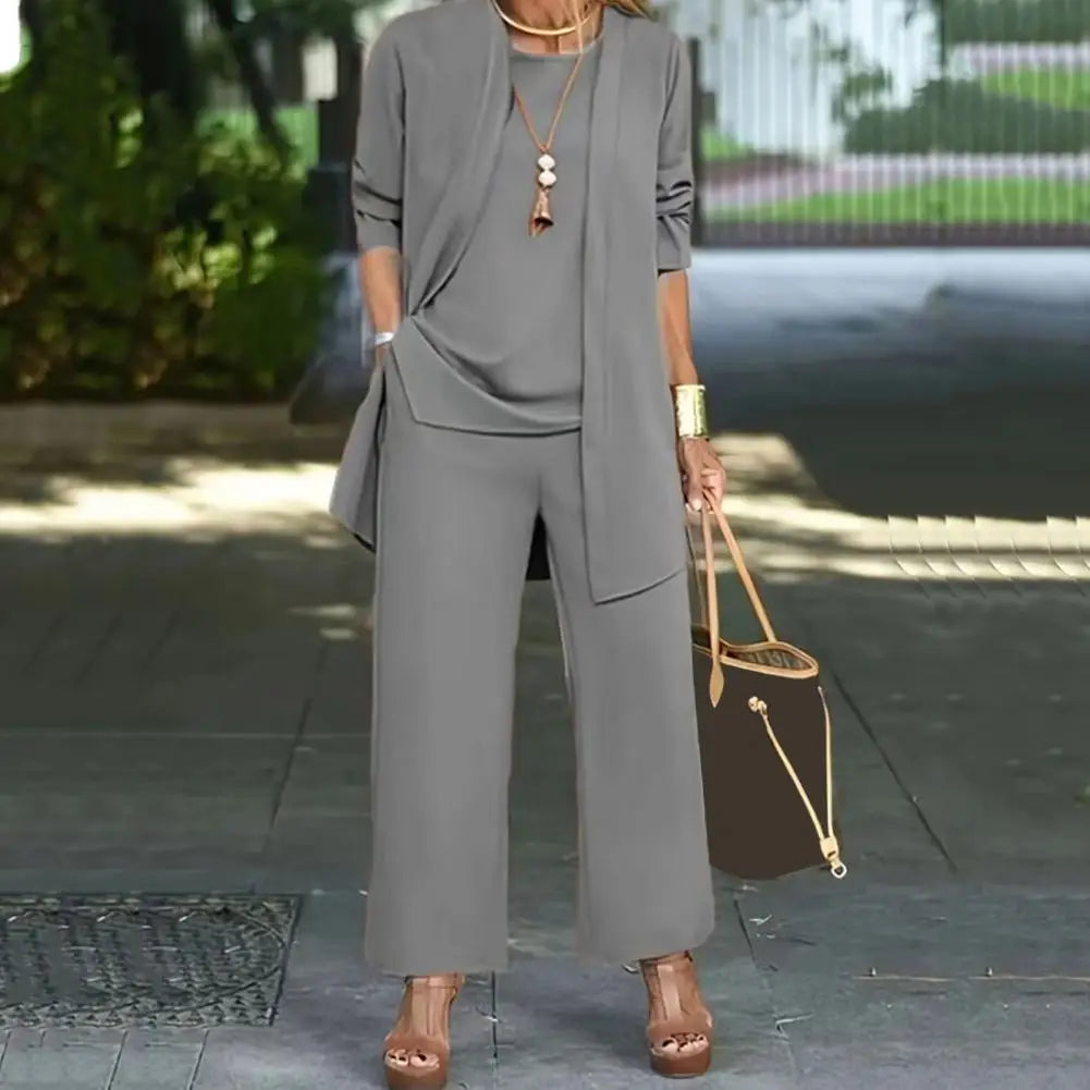 Women's 3-Piece Cardigan, Vest & Wide Leg Pants Set – Casual Loose Pantsuit