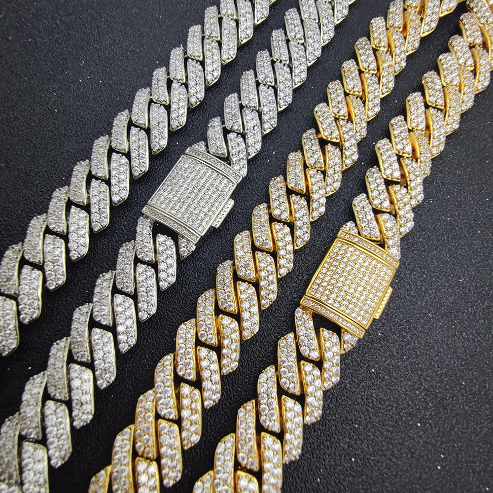 Hip Hop Jewelry 10/12/14/15/20mm CZ Cuban Link Necklace For Men Miami Bling Iced Out Prong Cuban Link Chain Party Gift