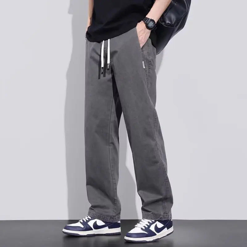 Casual Men's Fashion Simple and Handsome Work Pants for Spring Summer American Fashion Brand Loose Straight Pants for Teenagers