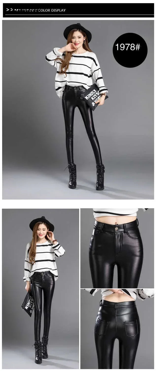 Women's High-Waisted Faux Leather Leggings | Black