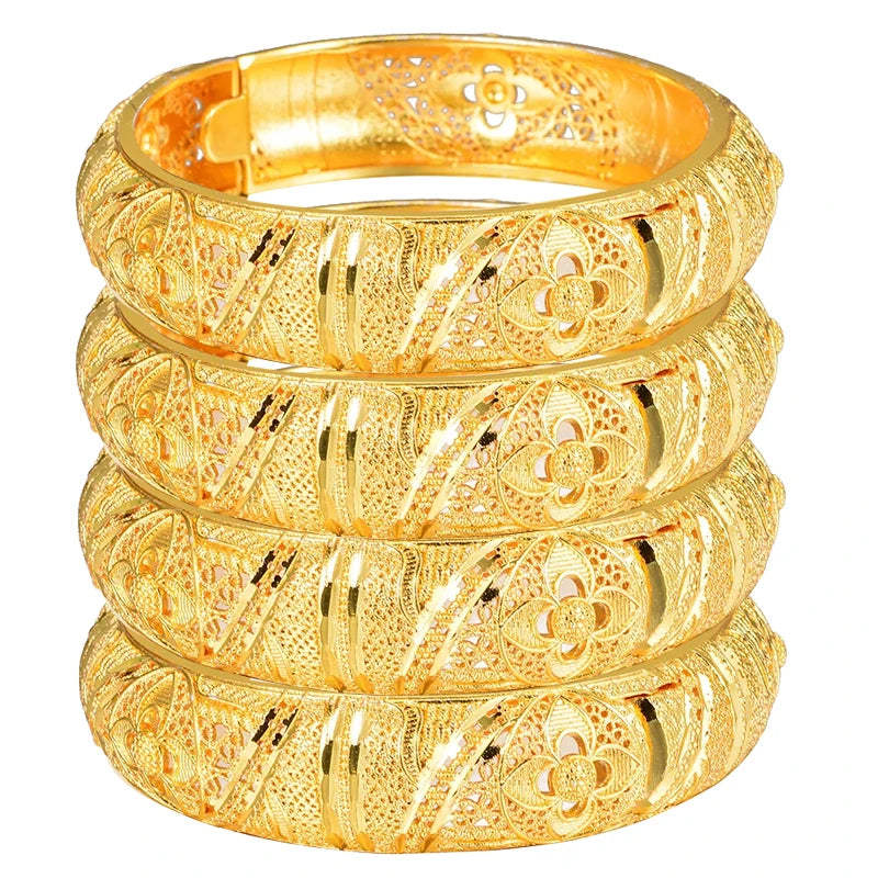 24K Luxury Gold Color Bangles For Women Wedding Bride Bracelets Gold Color Jewelry Middle East African Gifts