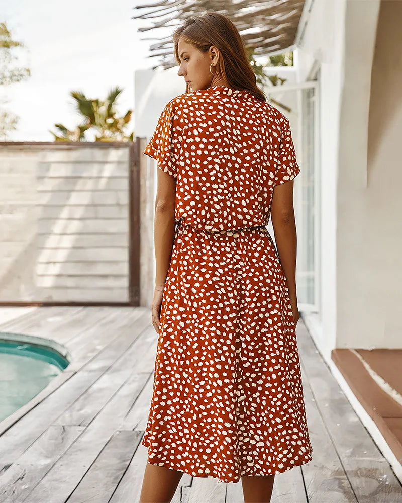 Vintage Floral Shirt Dress – Belted Mid-Calf Fit
