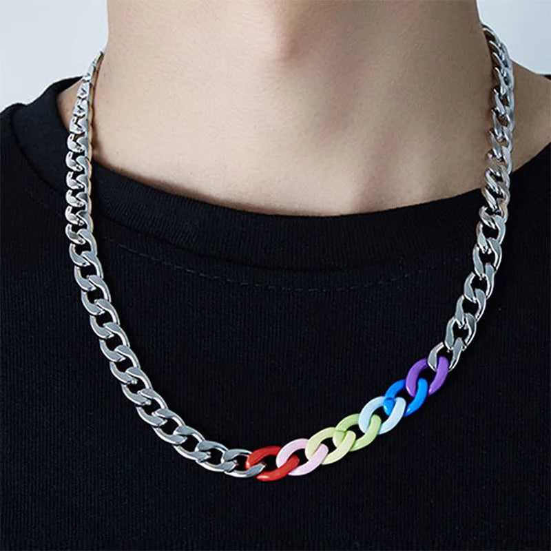 Rainbow Pride Cuban Chain Necklace — Stainless Steel, 60cm / 24 in | Unisex