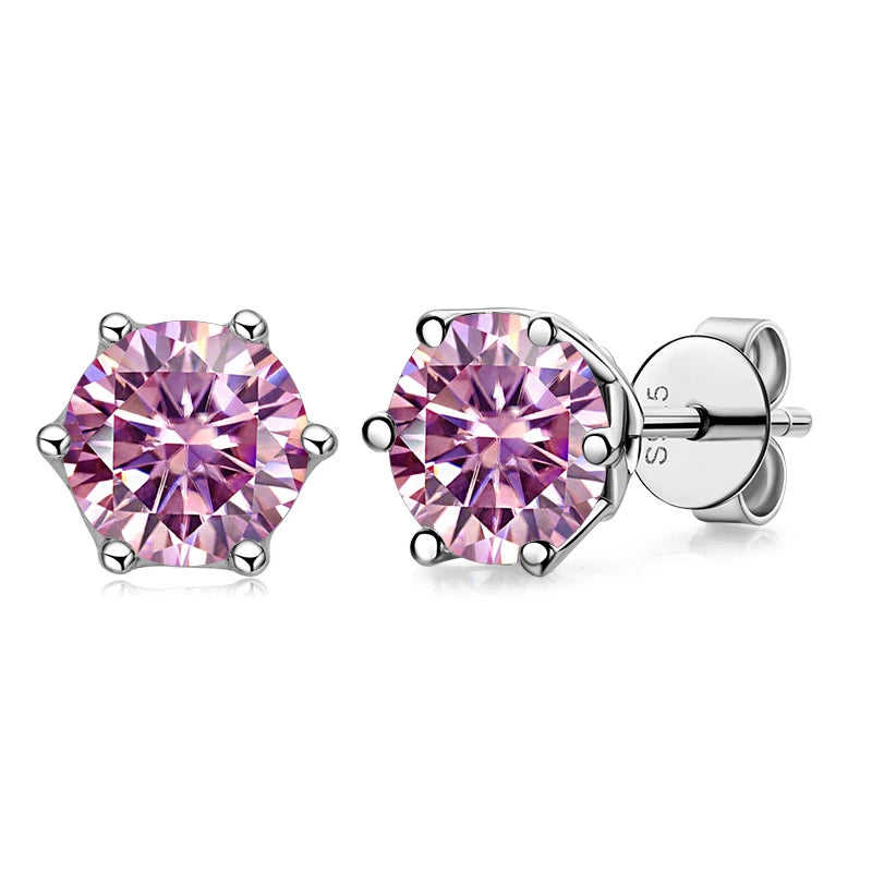 JoyceJelly VVS D Color Moissanite Stud Earrings — Russian Cut 8H8A | 925 Sterling Silver | 0.5CT–2CT | 20+ Colors
