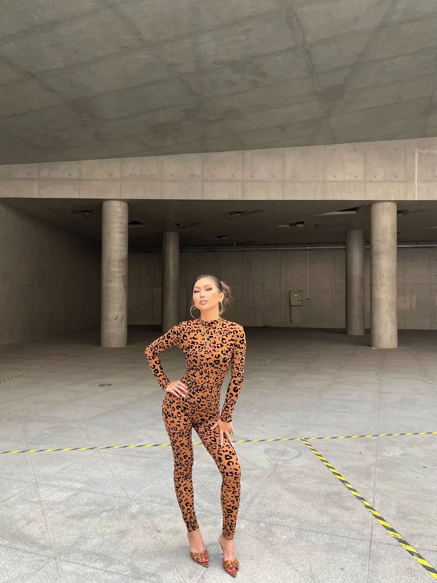 Y2k Hot Girl New Long Sleeve Bodycon Leopard Print Women Jumpsuit Sexy Sheer Mesh Bodysuits Catsuit Party Clubwear