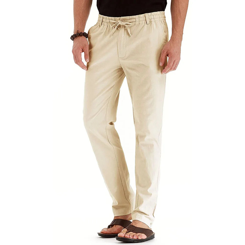 Casual Men's Pants European and American Loose Elastic Waist Cotton Versatile Solid Color Sports Pants