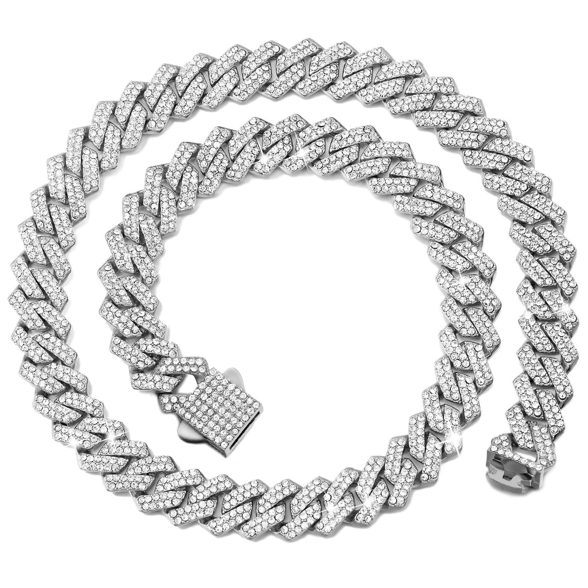 14mm Iced Out Cuban Link Chain — Prong-Set Choker & Bracelet, Gold or Silver Tone | Unisex