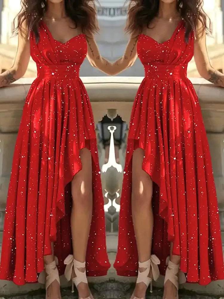 Women's Elegant Pleated Evening Gown – Formal Cocktail & Bridesmaid Dress