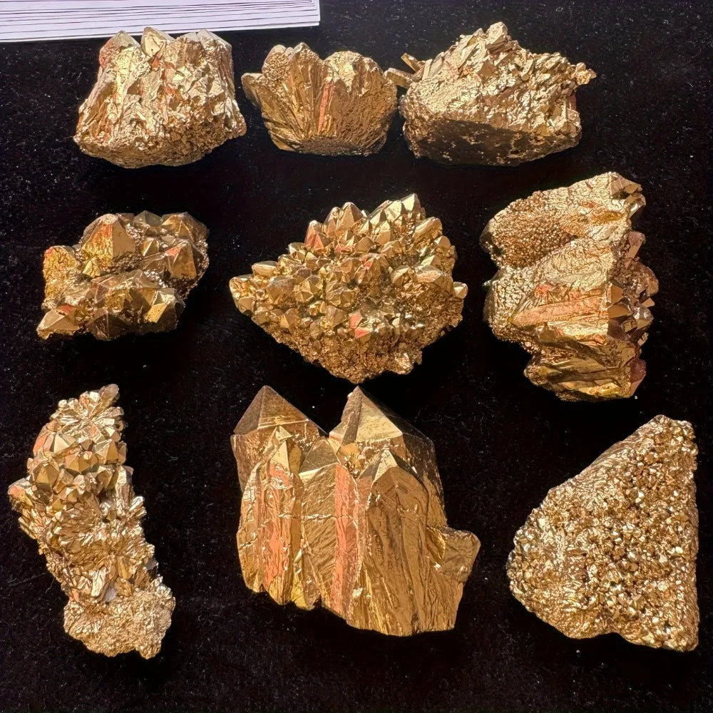 Natural Stone Golden Aura Geode - Crystal Cluster with Electroplated Golden CoatingGift, Mineral Specimen for crystal healers