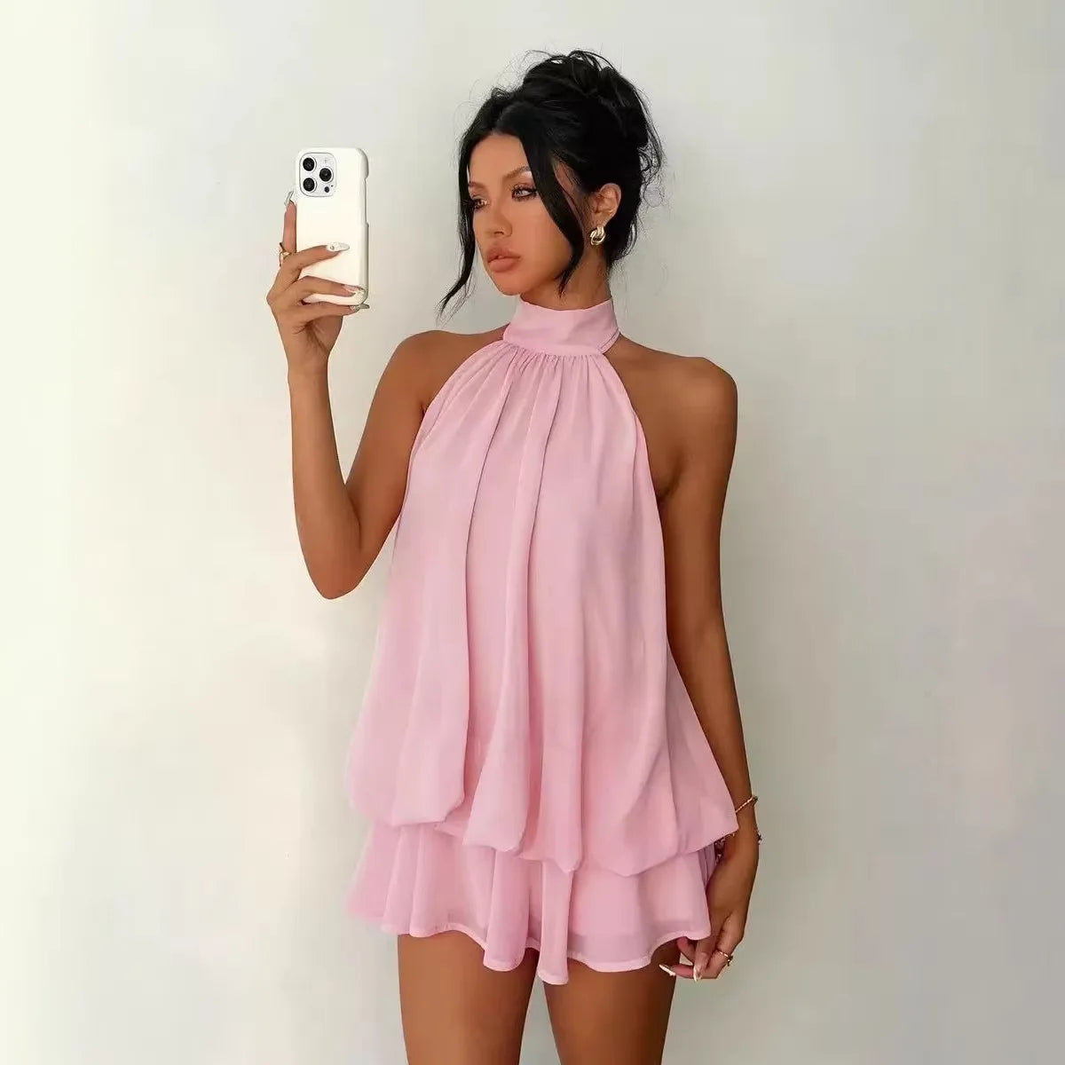 Women's Sleeveless Backless A-Line Mini Dress – Elegant Halter Party Dress