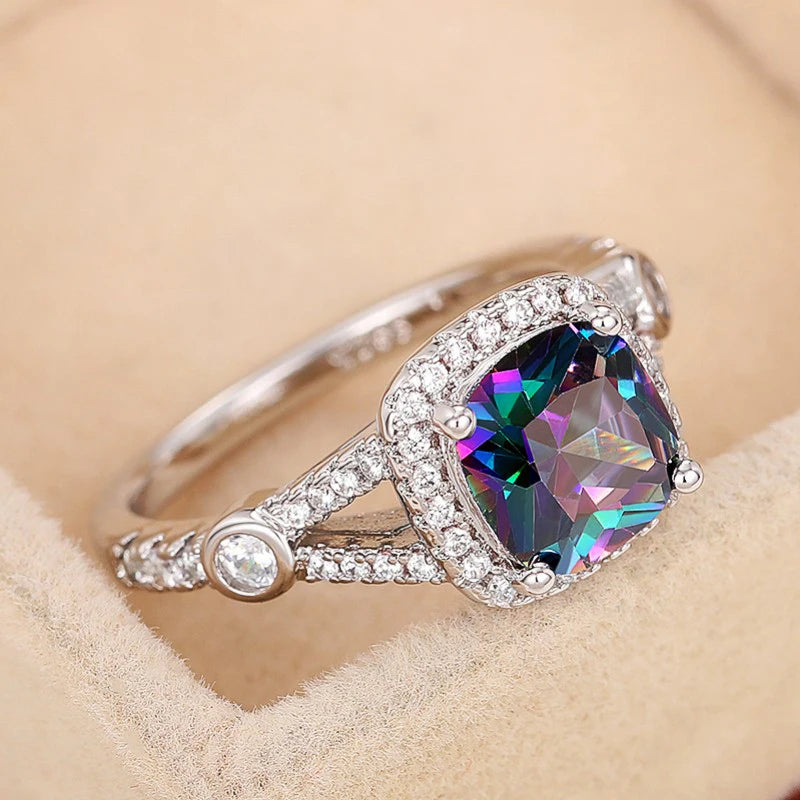 Multicolor Stone Geometric Statement Ring
