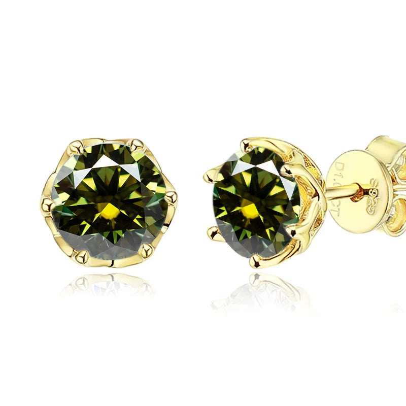 JoyceJelly 1/2/4CT D Color Moissanite Diamond Stud Earrings S925 Sterling Silver Plated 18K Gold Ear-studs Luxury Fine Jewelry