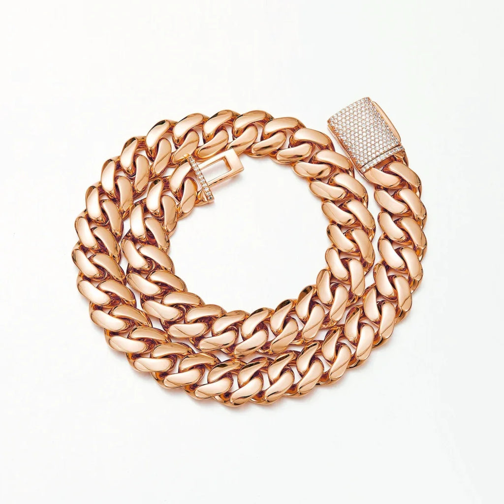 8-22mm Rose Gold  316L Stainless Steel  Cuban Miami Link Chain Iced Out CZ Box Clasp Necklace Fashion Hip Hop Unisex Jewelry