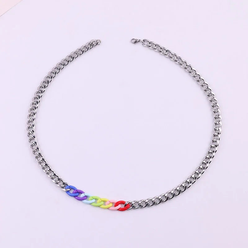 Rainbow Pride Cuban Chain Necklace — Stainless Steel, 60cm / 24 in | Unisex