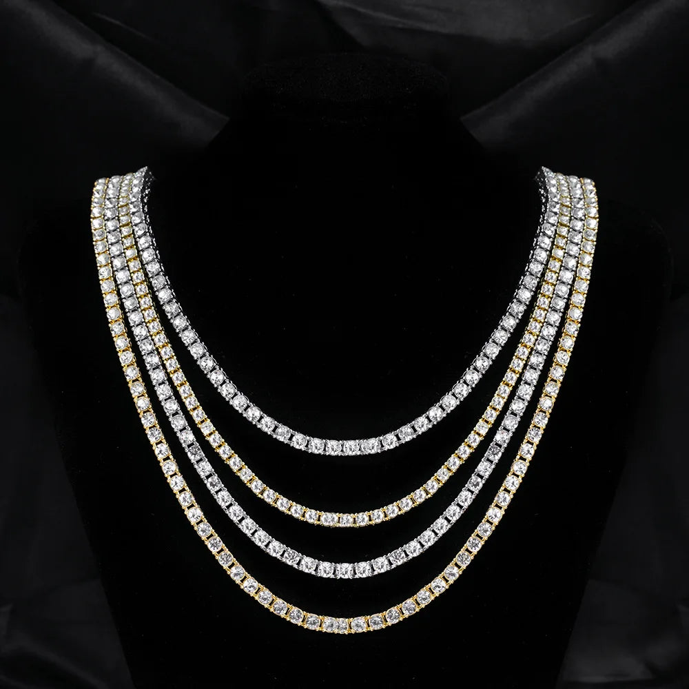 Iced Out Tennis Chain Necklace & Bracelet — 4mm or 5mm, Gold or Silver Tone | Unisex