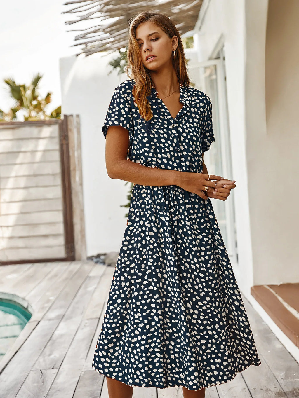 Vintage Floral Shirt Dress – Belted Mid-Calf Fit