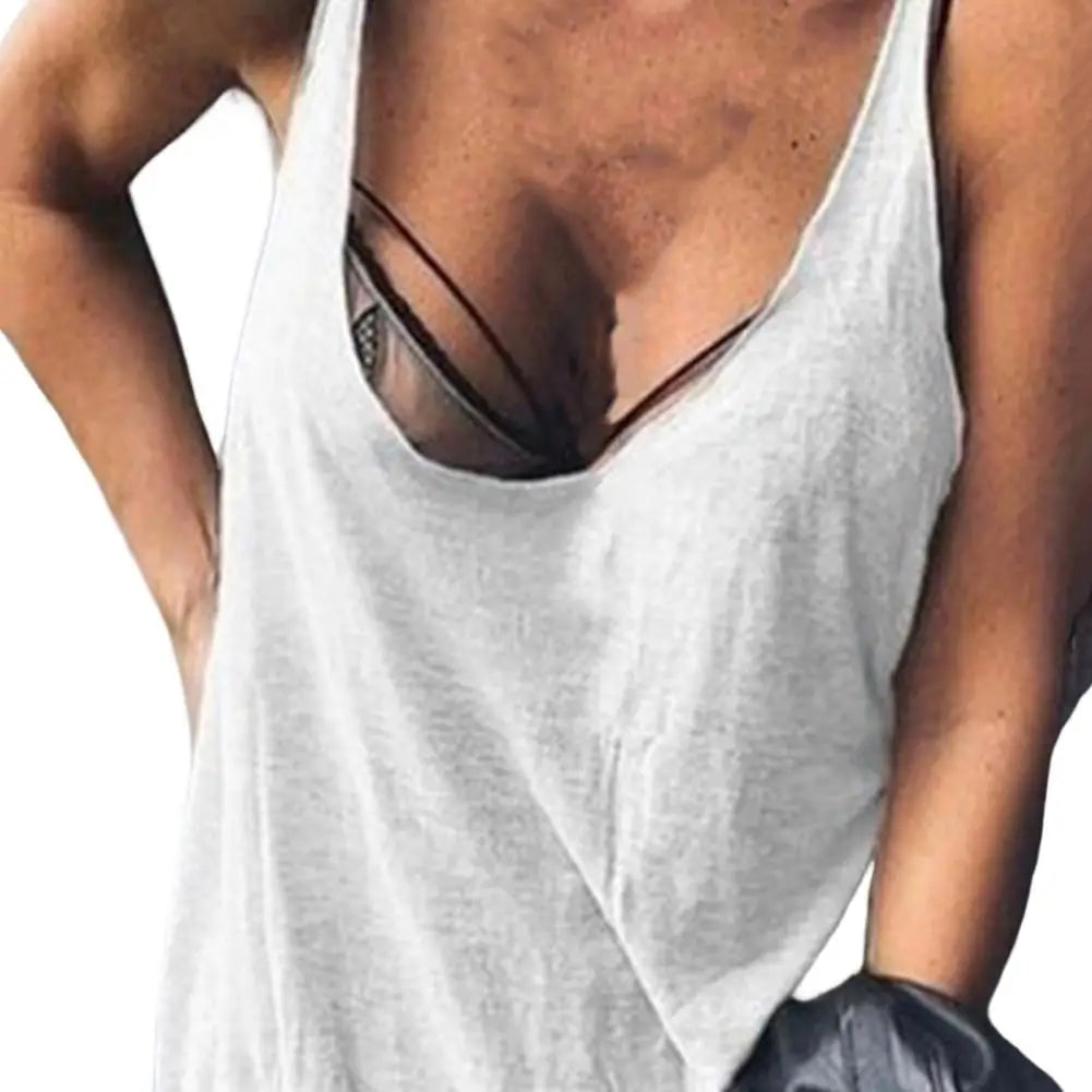 Women's U-Neck Sleeveless Loose Vest Top – Casual Solid Color Summer Cami