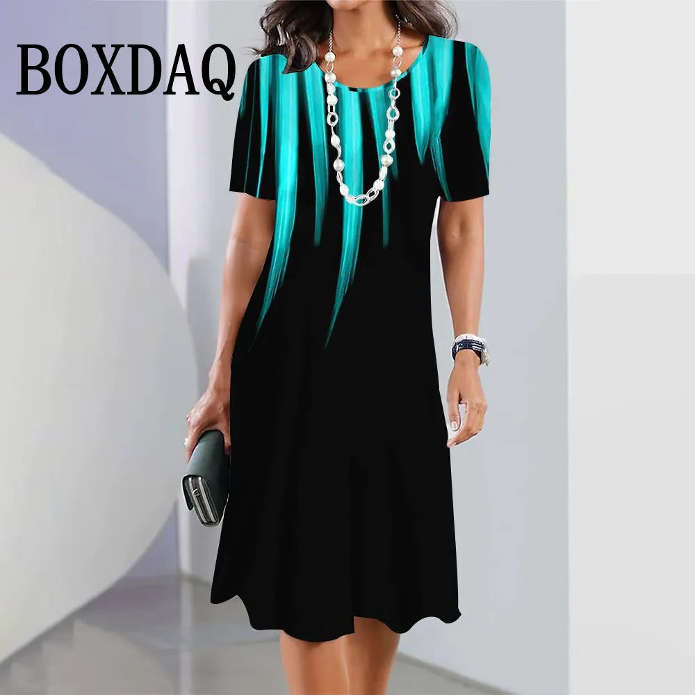 BOXDAQ Plus Size Gradient Print A-Line Dress — Short Sleeve O-Neck Loose | Casual Street | 1XL–9XL