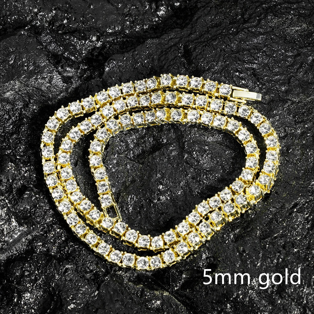 Iced Out Tennis Chain Necklace & Bracelet — 4mm or 5mm, Gold or Silver Tone | Unisex