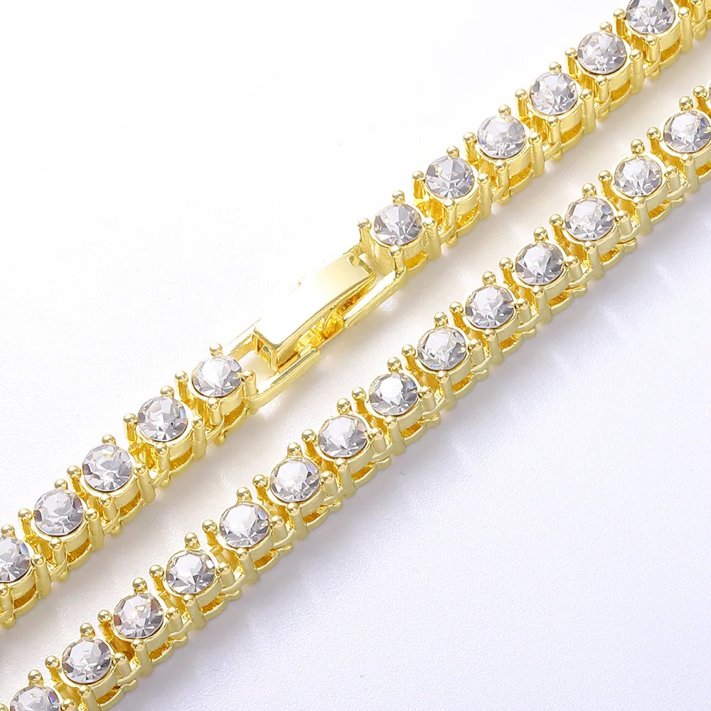 Iced Out Tennis Chain Necklace & Bracelet — 4mm or 5mm, Gold or Silver Tone | Unisex