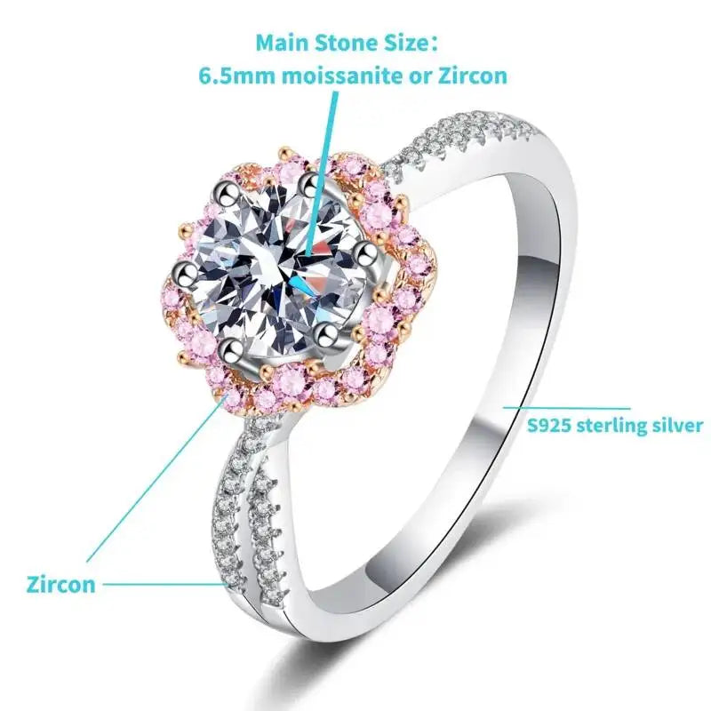 925 Sterling Silver 1ct Moissanite Halo Ring — GRA Certified, 12 Colours | Sizes 5–9