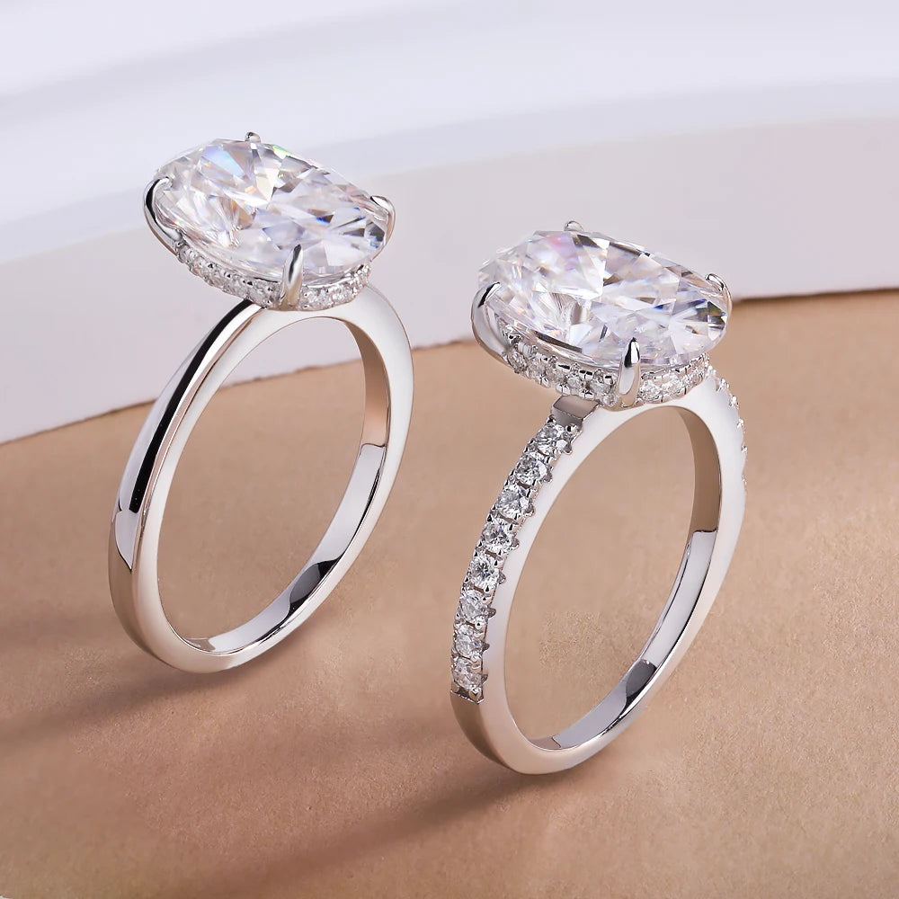 4.5CT Oval Cut Full Moissanite Rings for Women Sparkling Diamond S925 Sterling Silver Plated 18K Wedding Band Jewelry With GRA