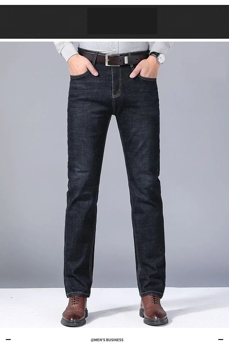 Men’s Autumn & Winter Stretch Straight-Leg Jeans, Sizes 28–40