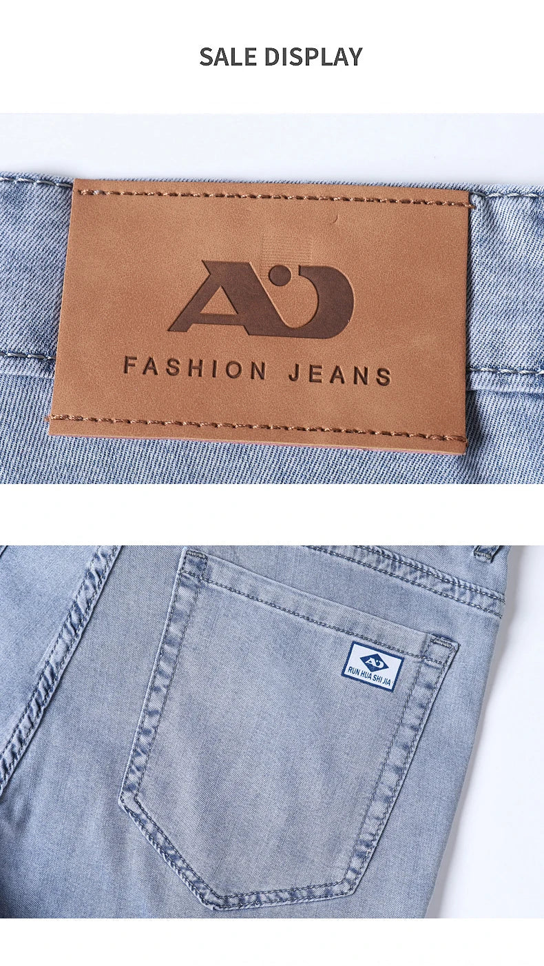 Summer Ultra-thin Men's Jeans Lyocell Soft Breathable Loose Straight Light Blue Denim Pants Business Casual Ice Silk Trousers