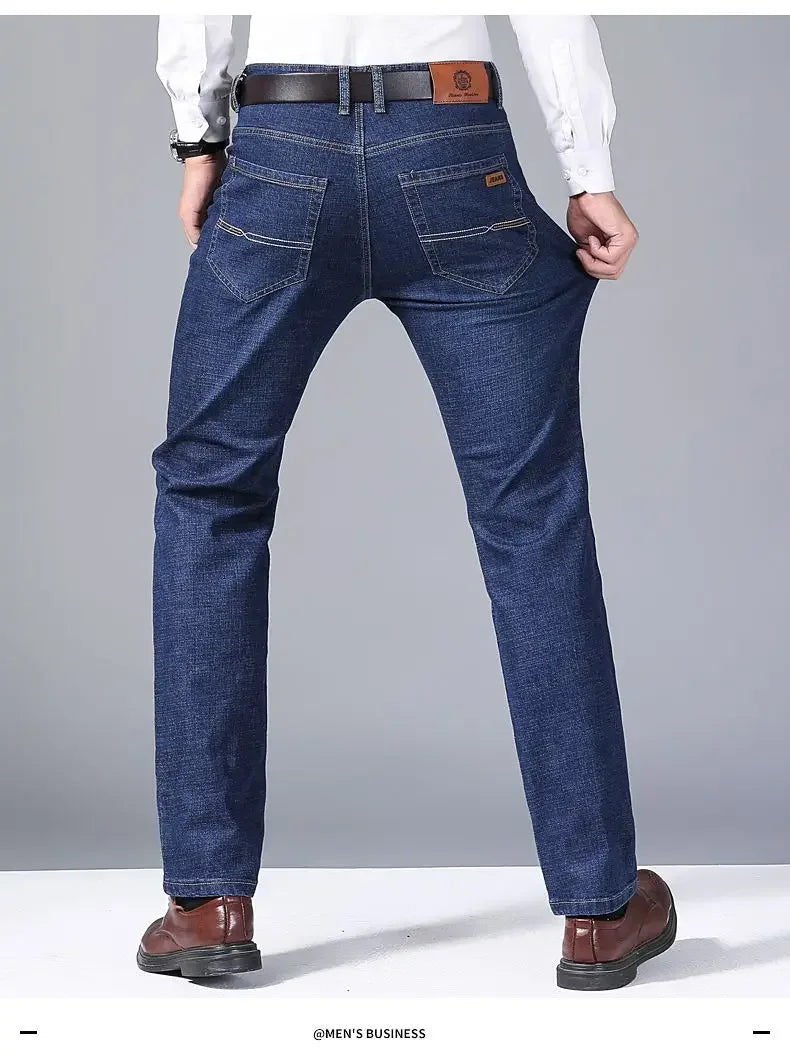 Men’s Autumn & Winter Stretch Straight-Leg Jeans, Sizes 28–40