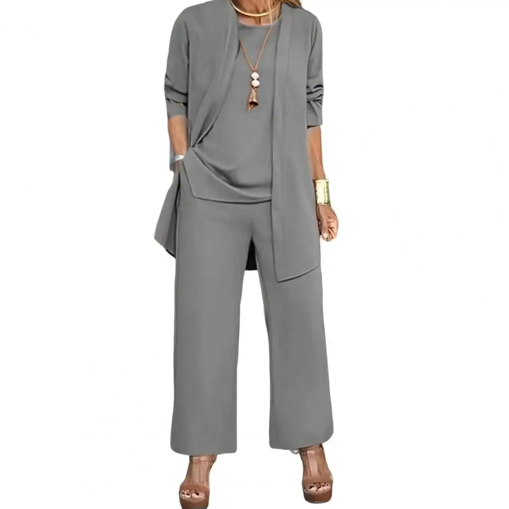 Women's 3-Piece Cardigan, Vest & Wide Leg Pants Set – Casual Loose Pantsuit