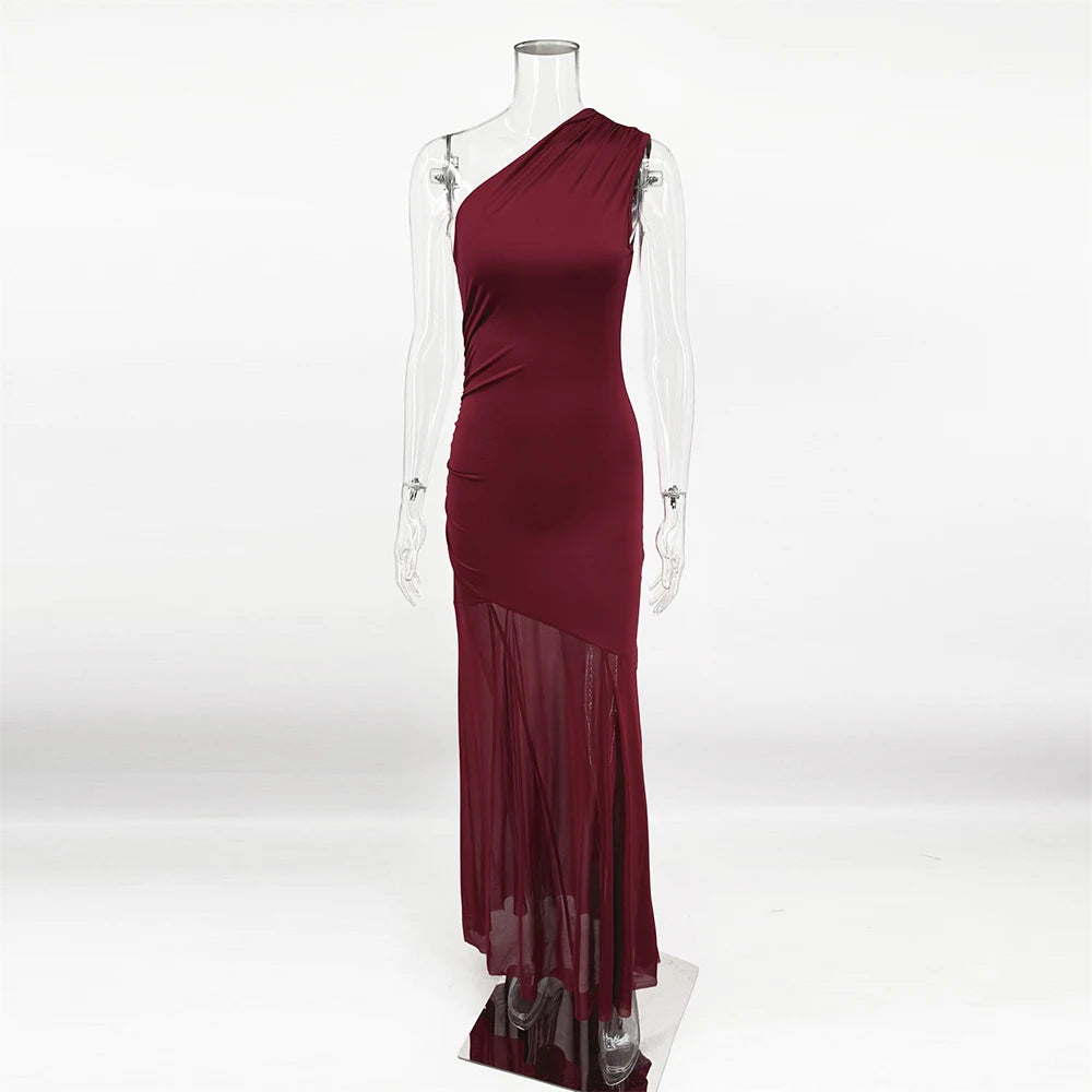 Off-Shoulder Sheer Backless Floor-Length Dress