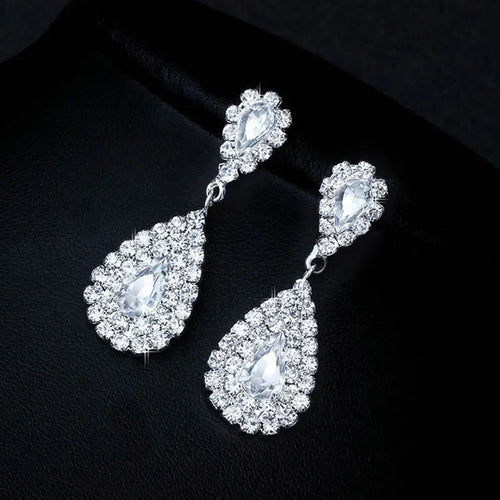 Austria Crystal Bridal Jewelry Set — AAA Rhinestone Drop Earrings & Necklace | Wedding & Prom