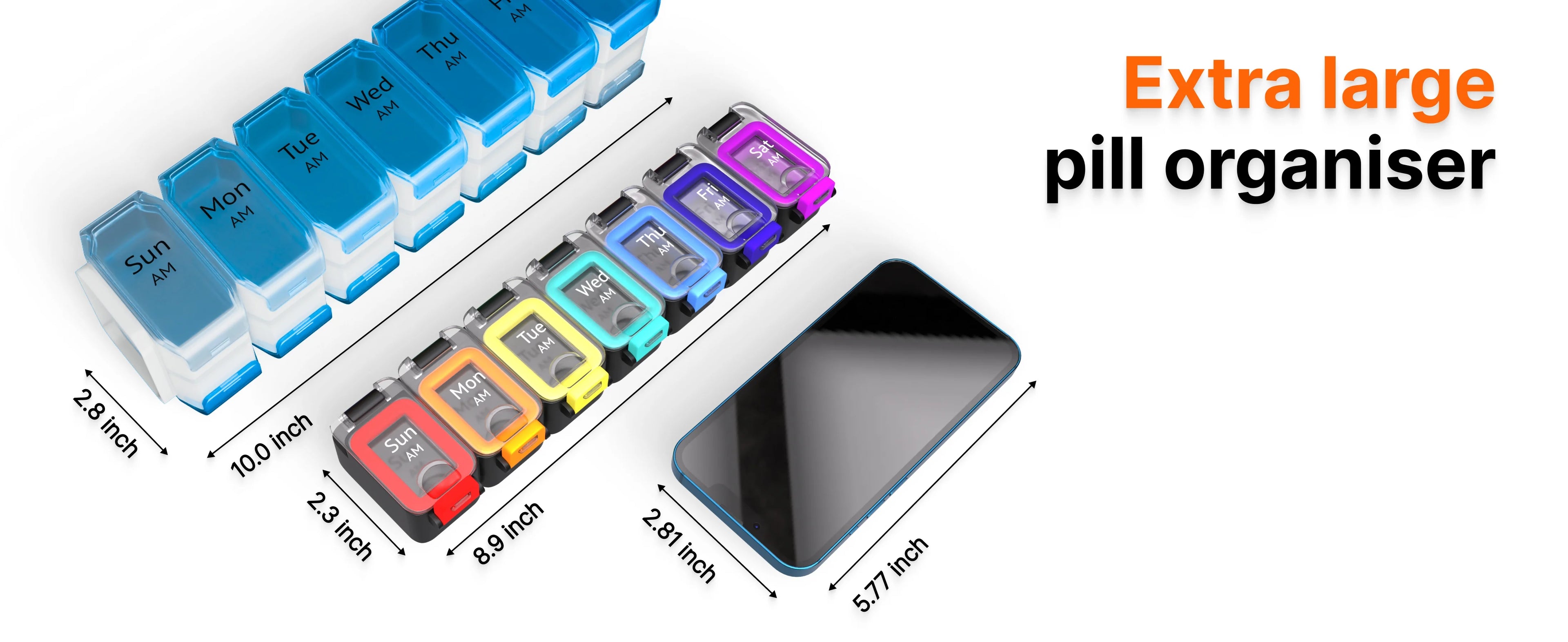 Extra Large Pill Organizer- XXL Pill Box for 7 or 14-Day - Weekly Pill Organizer with AM PM Large Compartments Big Pill Case