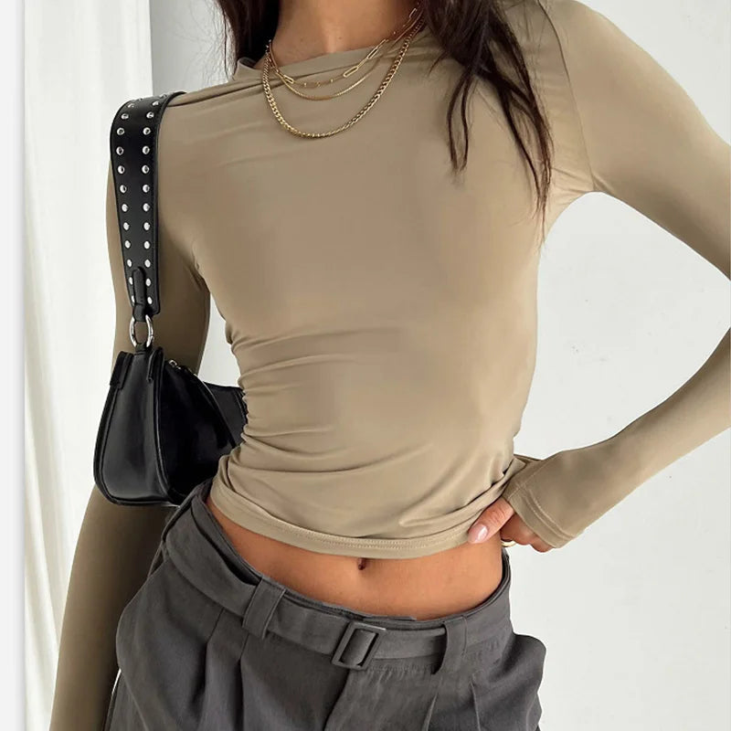 Women's Long Sleeve Slim Fit T-Shirt – Soft Stretch Casual Pullover Top