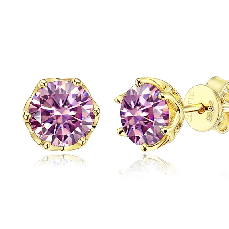 JoyceJelly 1/2/4CT D Color Moissanite Diamond Stud Earrings S925 Sterling Silver Plated 18K Gold Ear-studs Luxury Fine Jewelry