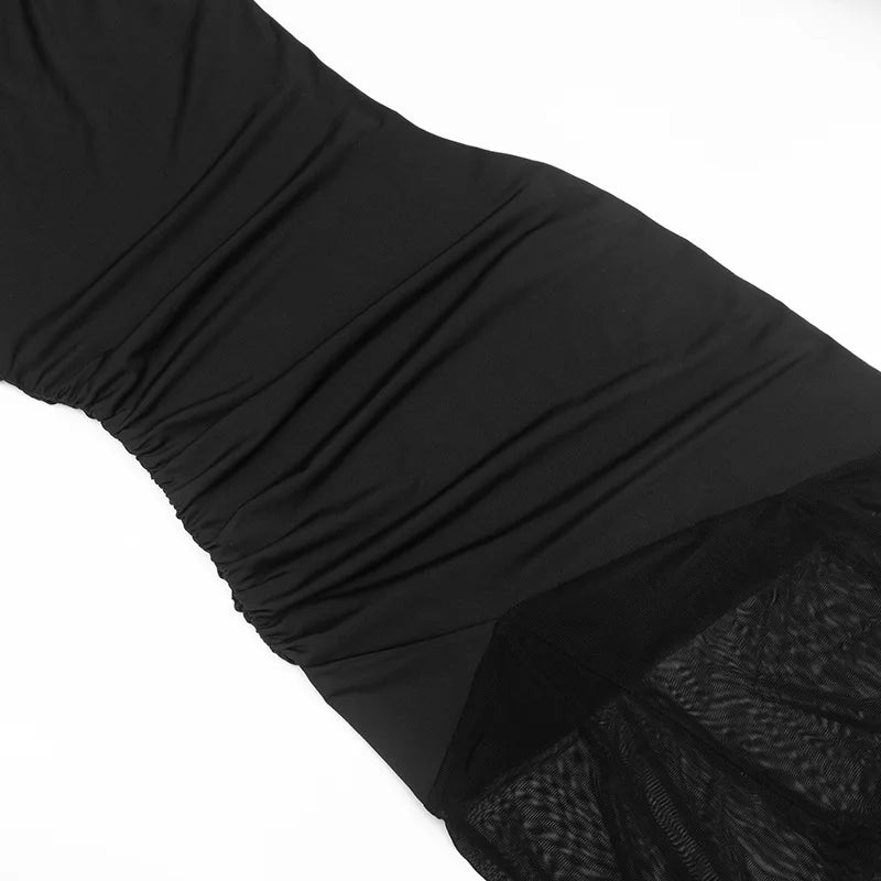 Off-Shoulder Sheer Backless Floor-Length Dress